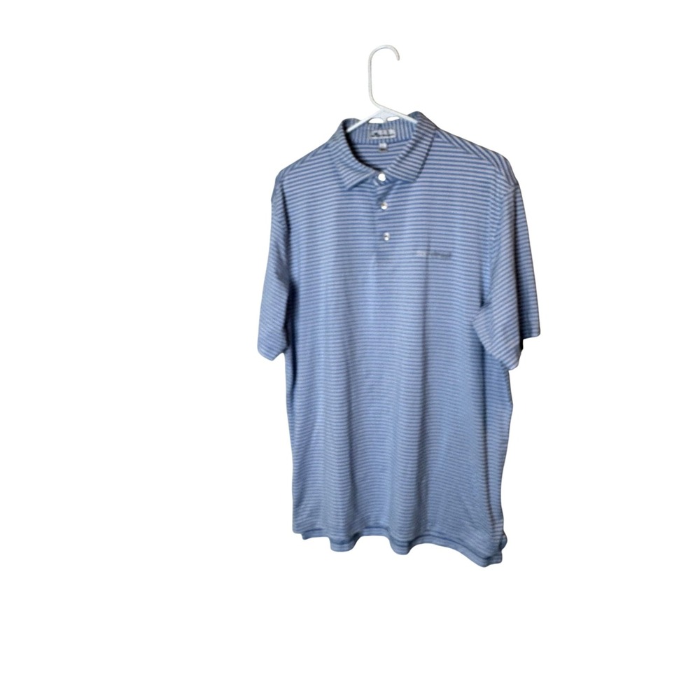 Peter Millar Polo Shirt Mens Large Blue White Stripe Bankstreet Golf Performance